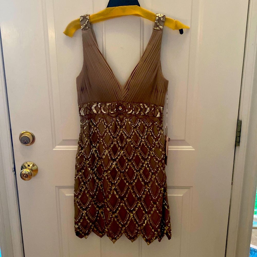 NWT-Tan beaded cocktail dress